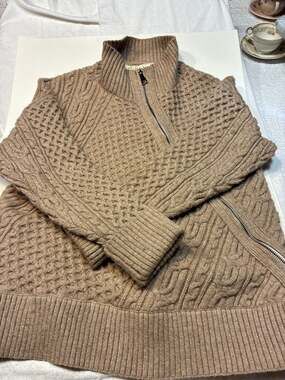 M.Rena Women's Tan Cable Knit Quarter Zip Pullover Sweater